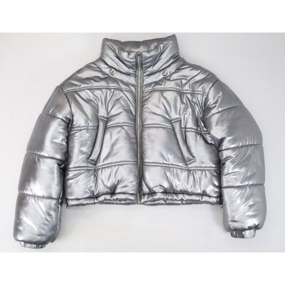 TACH Jackets & Blazers - Tach Clothing Mirna Silver Metallic Short Puffer Jacket Size S Cropped